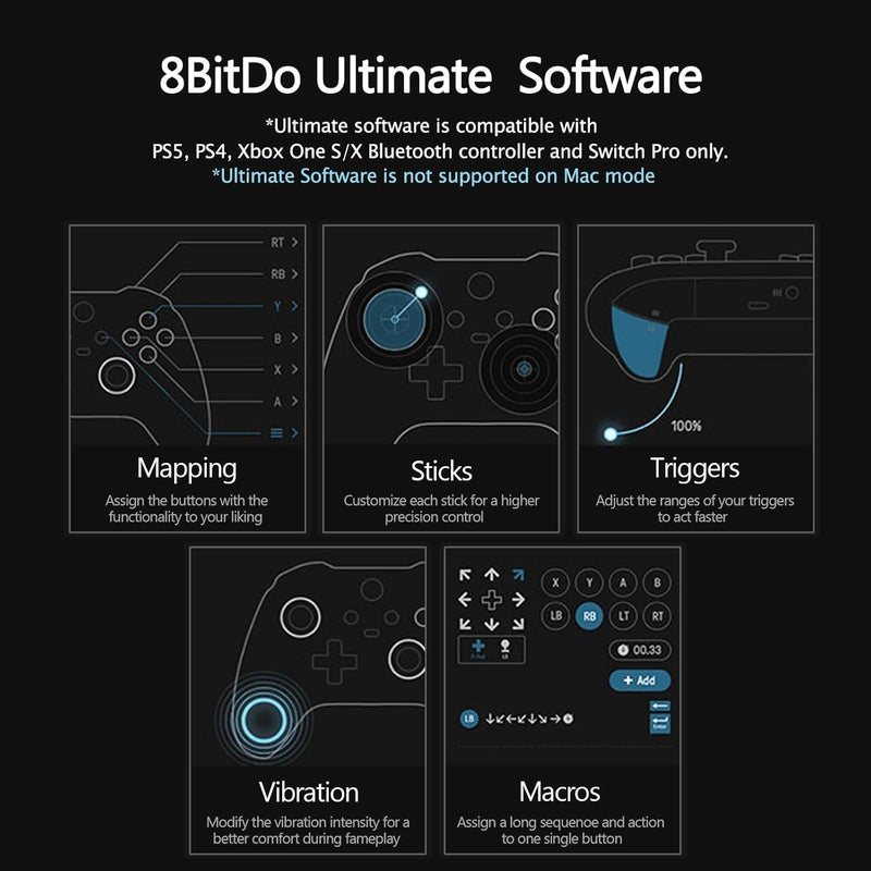 AKNES محول وحدة التحكم اللاسلكية USB 8BitDo 2 لمحول Switch 2/Switch/Switch OLED، Steam Deck، Windows، macOS، وحدة تحكم PS5/PS4/PS3، وحدة تحكم Xbox Series X/S، كابل OTG لوحدة التحكم Bluetooth - Image 4
